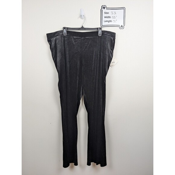 NEW Ava & Viv High-Rise Velvet Trousers -  Black Metallic Pinstripe 2X - Picture 1 of 7